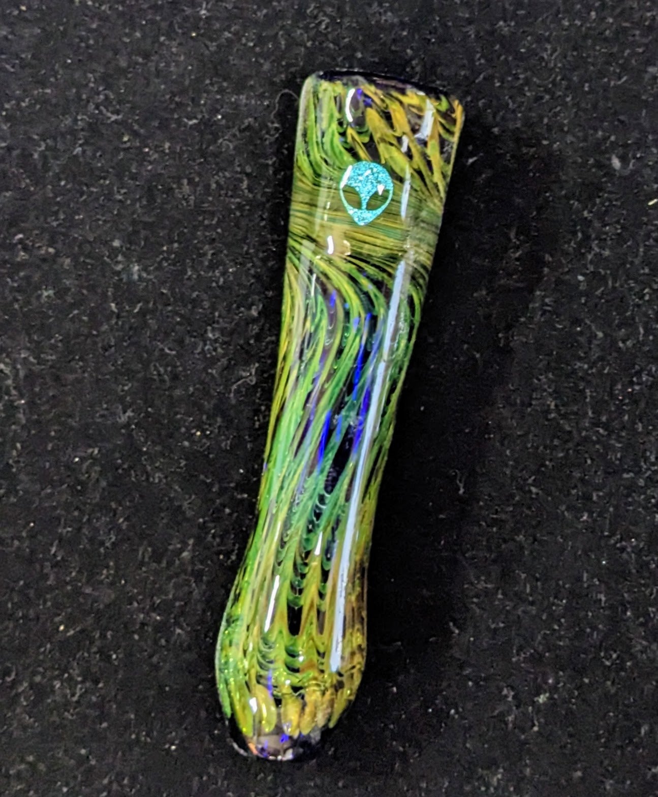 4 inch Glass Chillum, Dichroic Alien, Gold & Silver fumed Raked Design