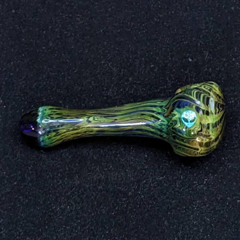 4.5 inch Glass Spoon, Dichroic Alien, Gold & Silver Fumed Rake Design,