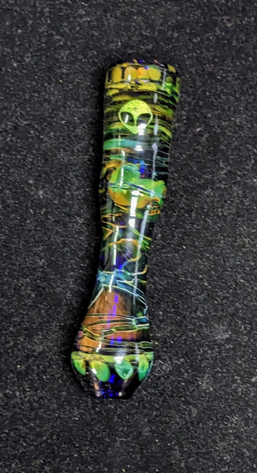 4 inch Glass Chillum, Dichroic Alien, Gold & Silver Fumed