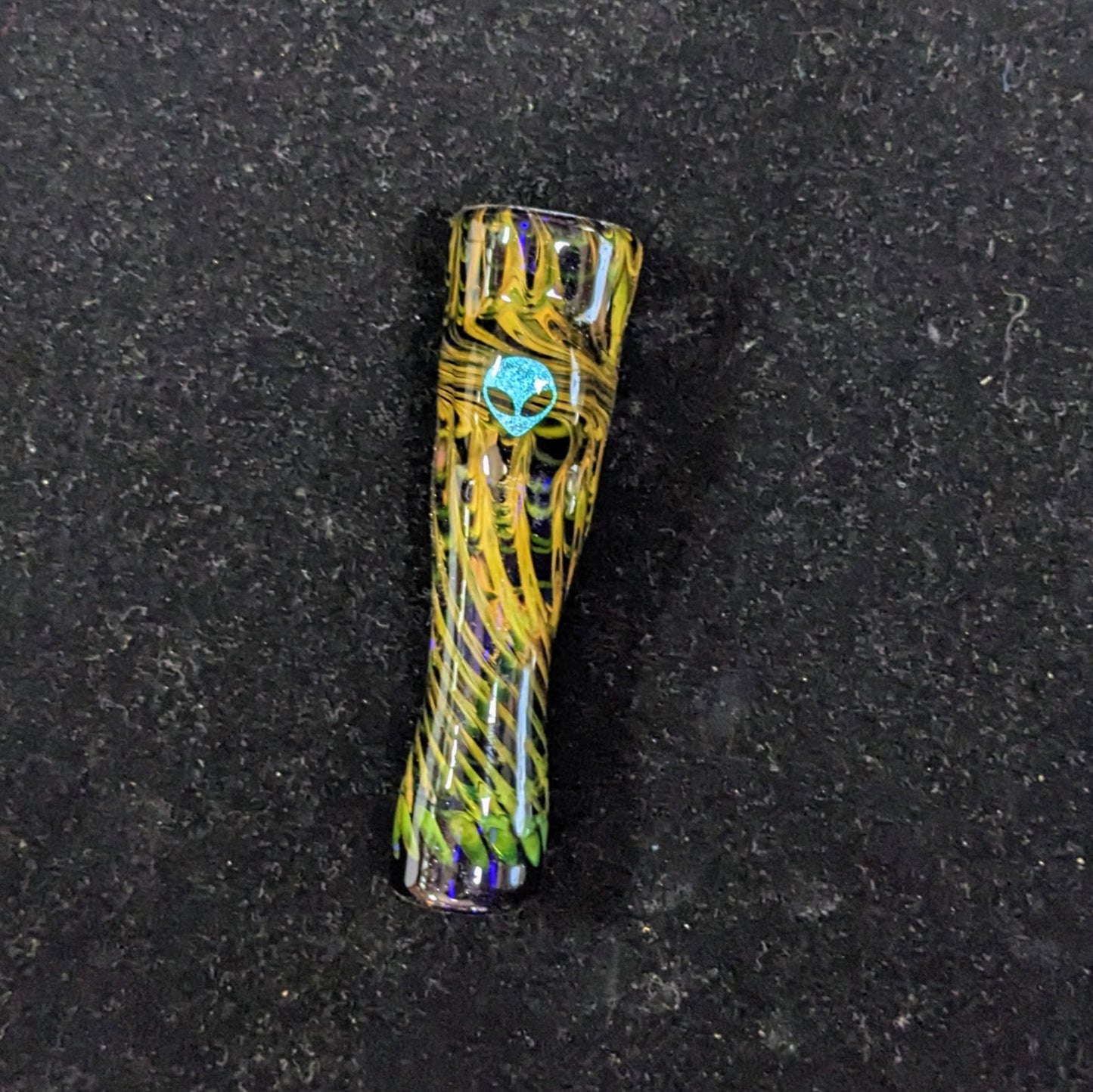 3.25 inch Glass Chillum, Dichroic Alien, Gold & Silver Fumed Rake Design