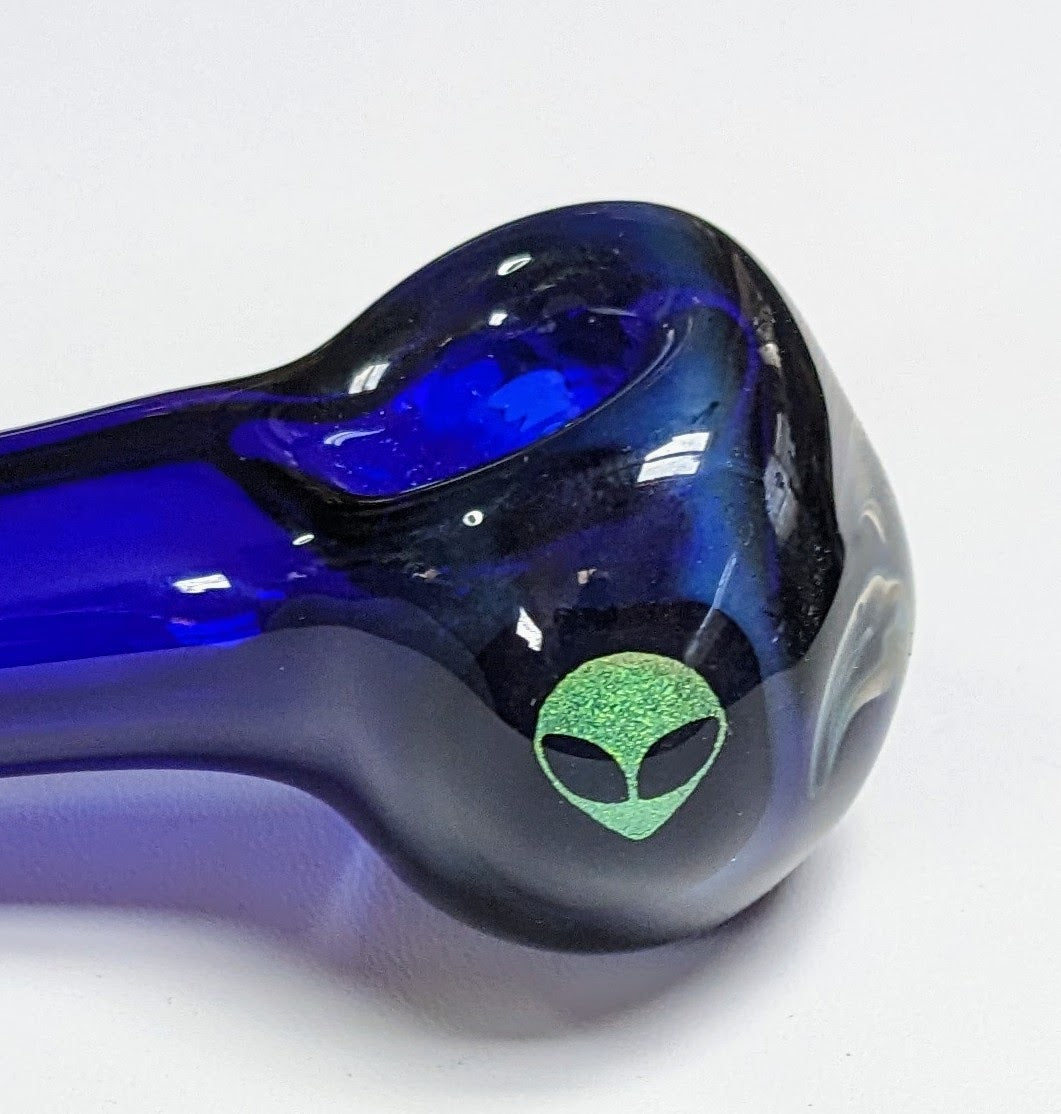 4.25 inch Glass Spoon, Brilliant Blue, Dichroic Alien