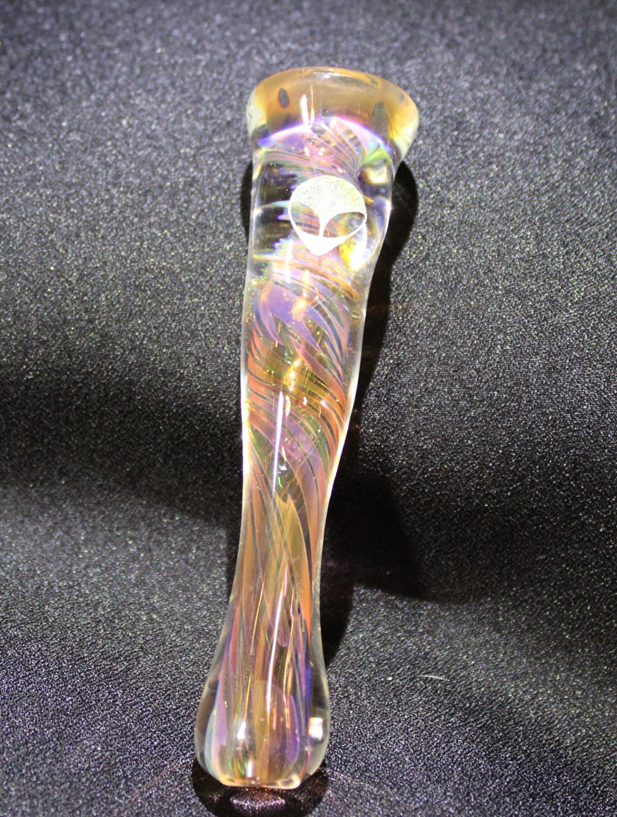 3.75 inch Glass Chillum, Dichroic Alien, Inside Gold & Silver Fumed