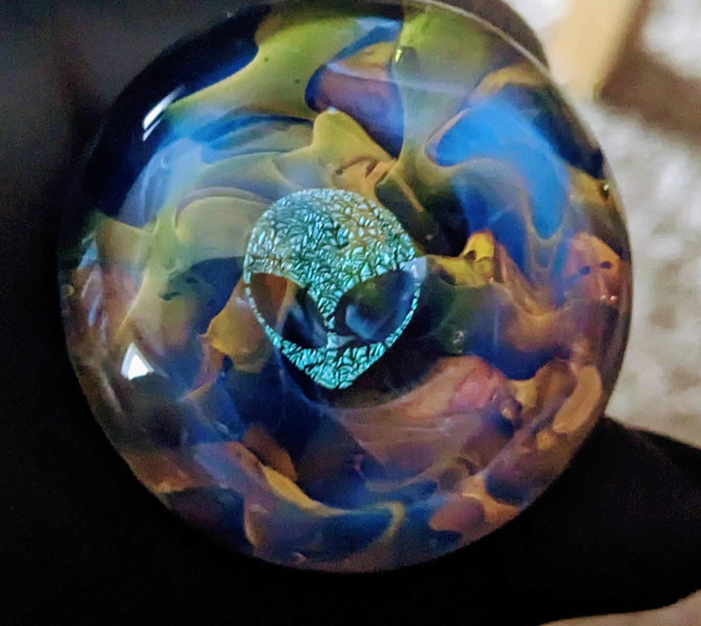 Glass Wine Stopper, Dichroic Alien, Gold & Silver Fumed , 43mm Top