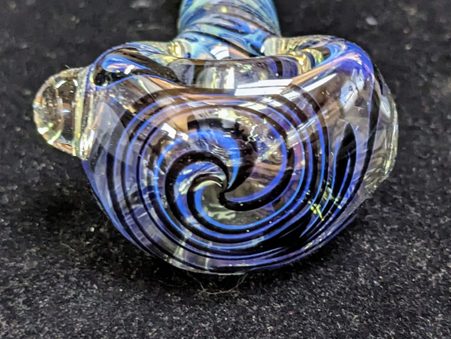 4..5 inch Glass Spoon, Silver Fumed with a Jet Black spiral design