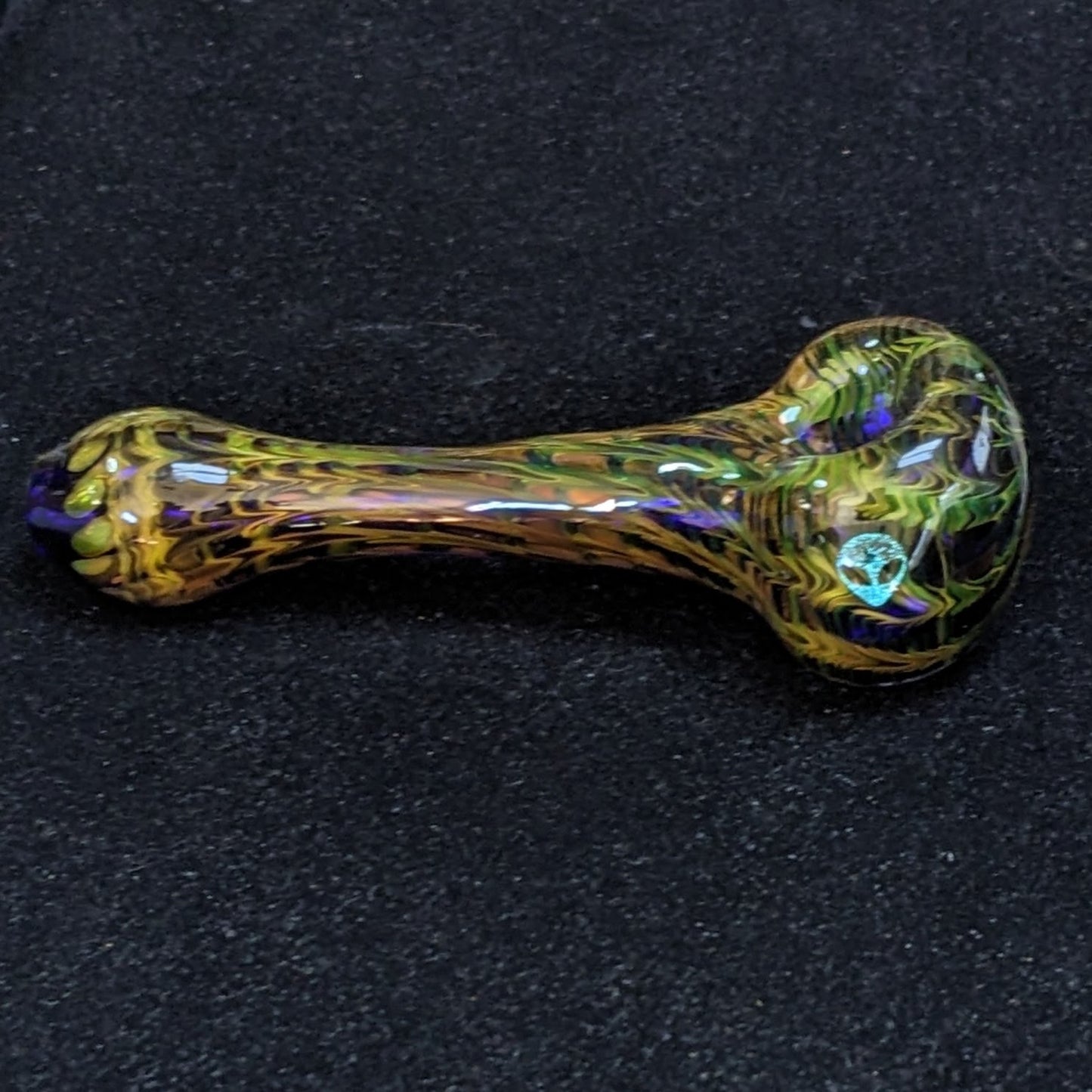 5 inch Glass Spoon, Dichroic Alien, Gold & Silver Fumed Rake Design