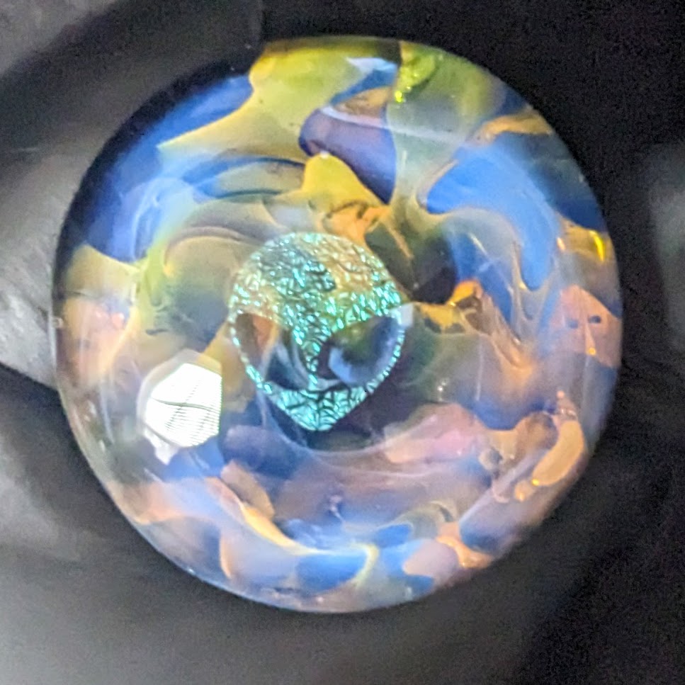Glass Wine Stopper, Dichroic Alien, Gold & Silver Fumed , 43mm Top