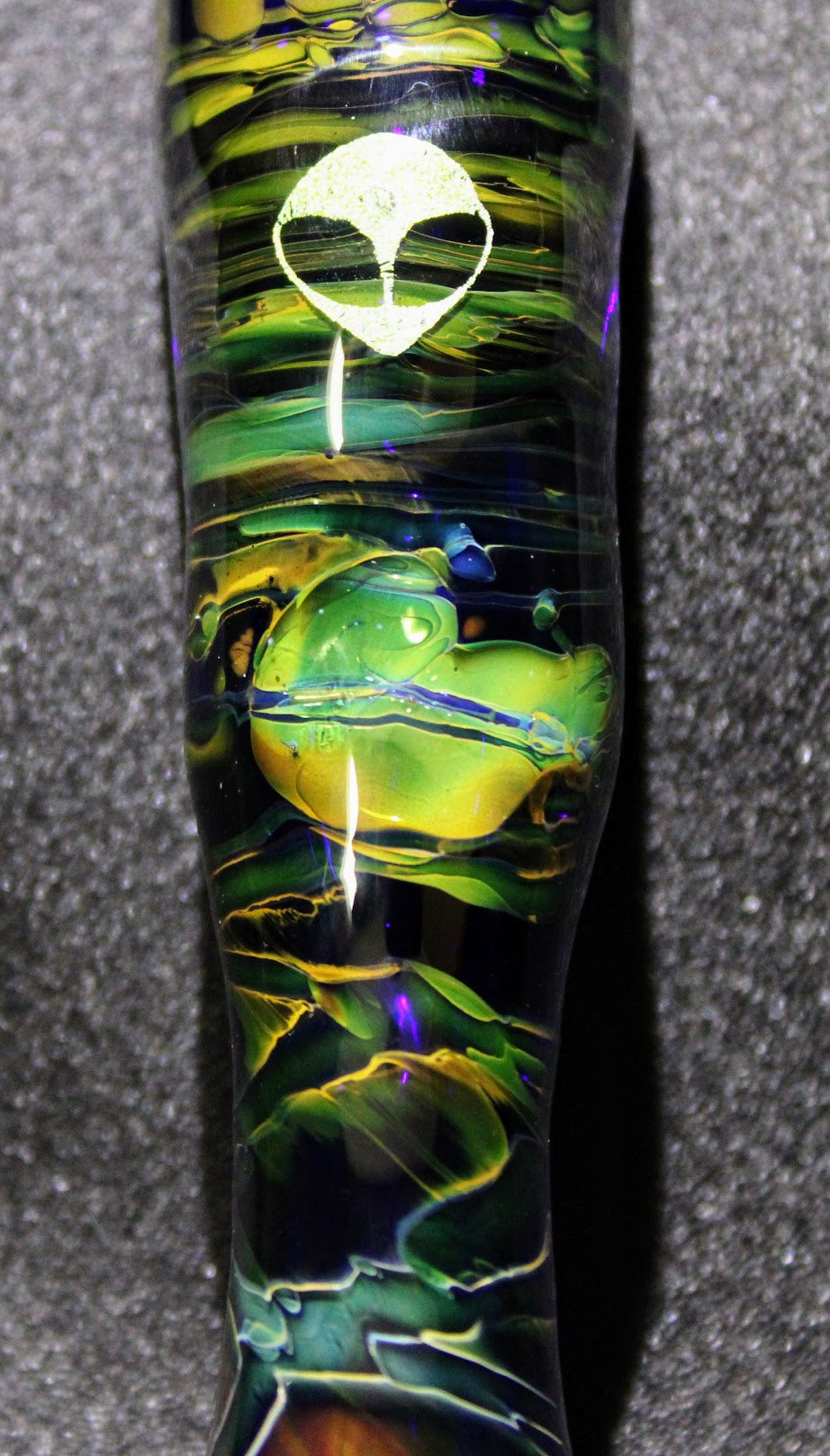 4 inch Glass Chillum, Dichroic Alien, Gold & Silver Fumed