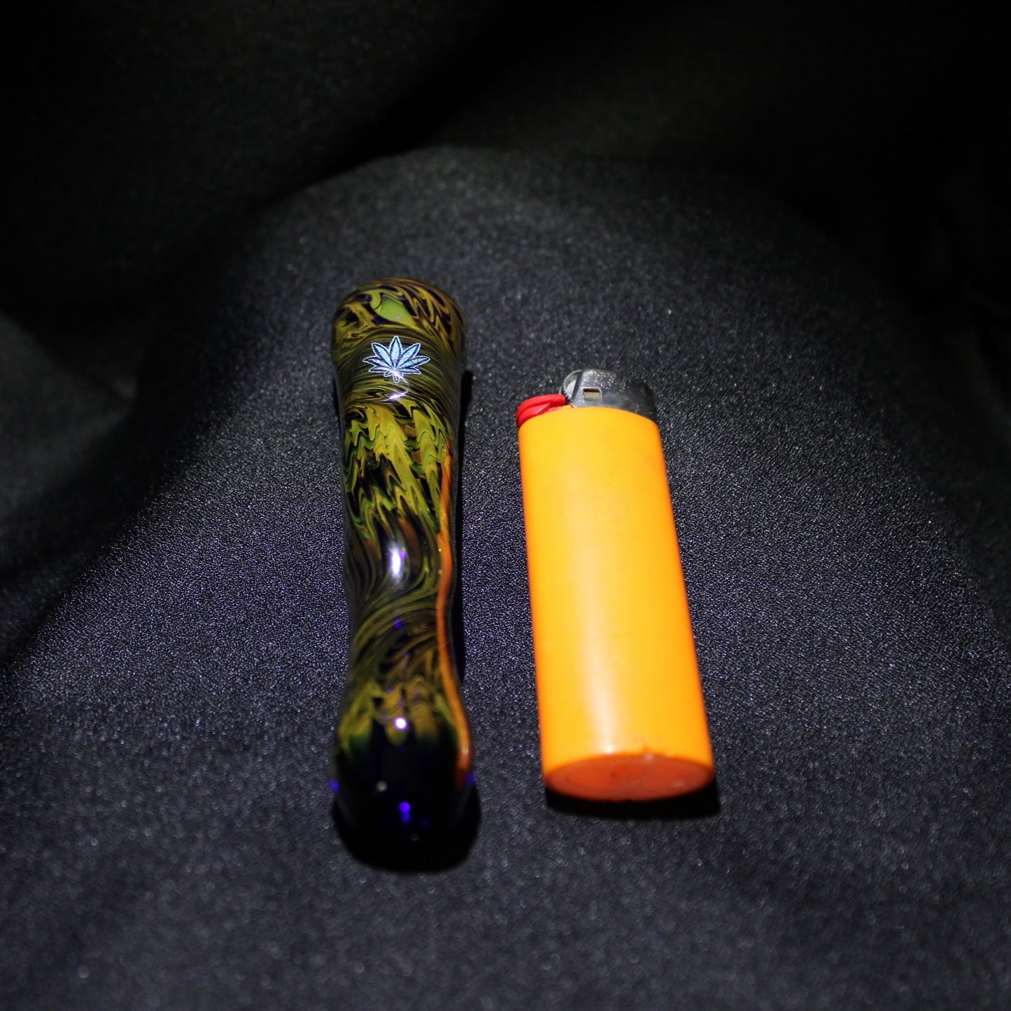 4 inch Glass Chillum, Dichroic Leaf, Gold & Silver Fumed Rake Design