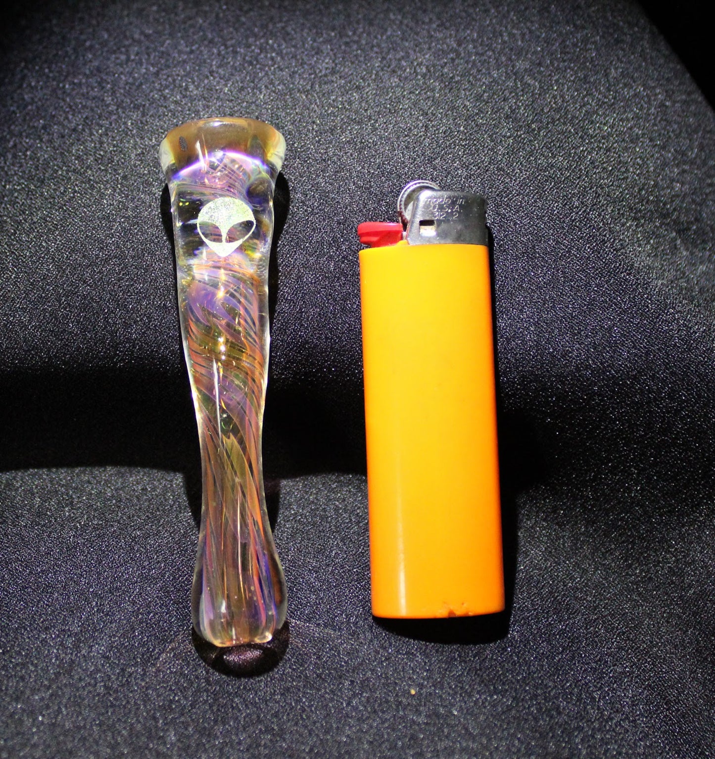 3.75 inch Glass Chillum, Dichroic Alien, Inside Gold & Silver Fumed