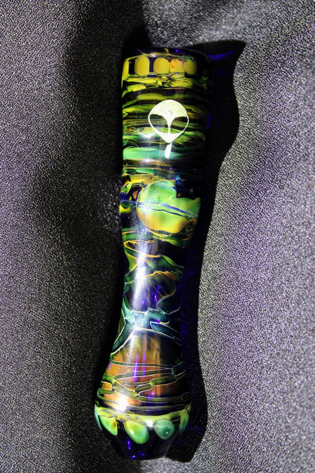 4 inch Glass Chillum, Dichroic Alien, Gold & Silver Fumed