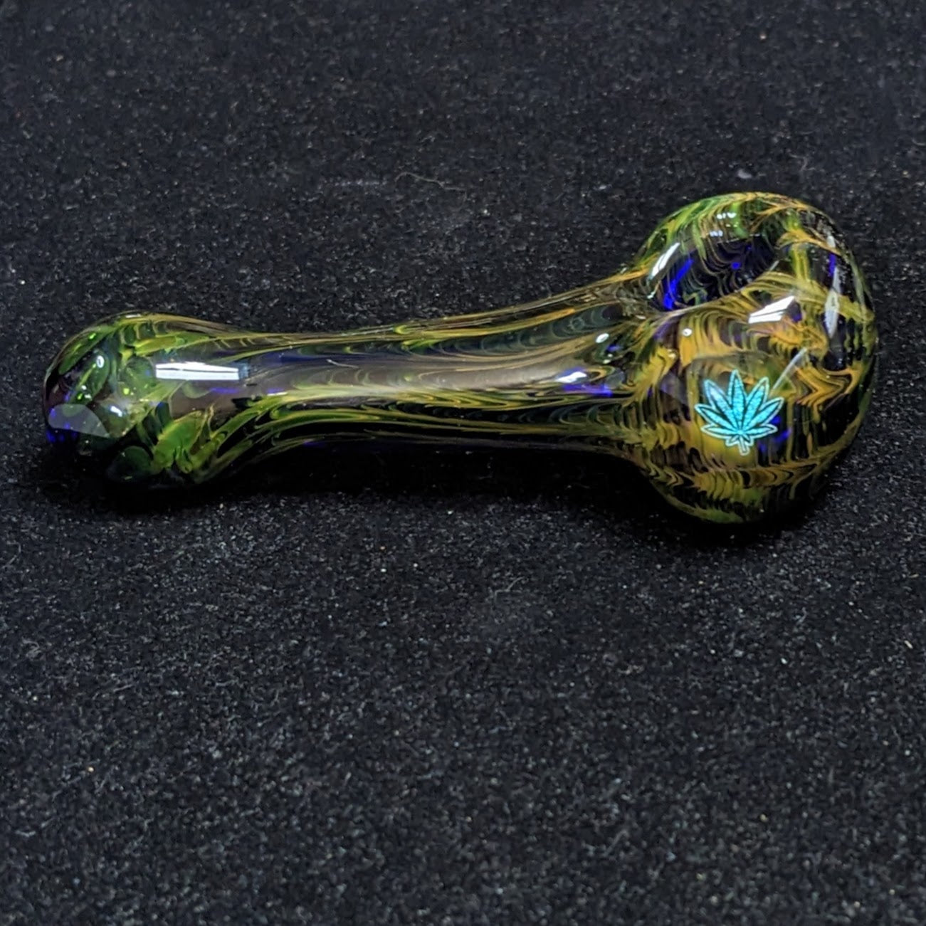4 inch Glass Spoon, Dichroic Leaf, Gold and Silver Fumed Rake Design