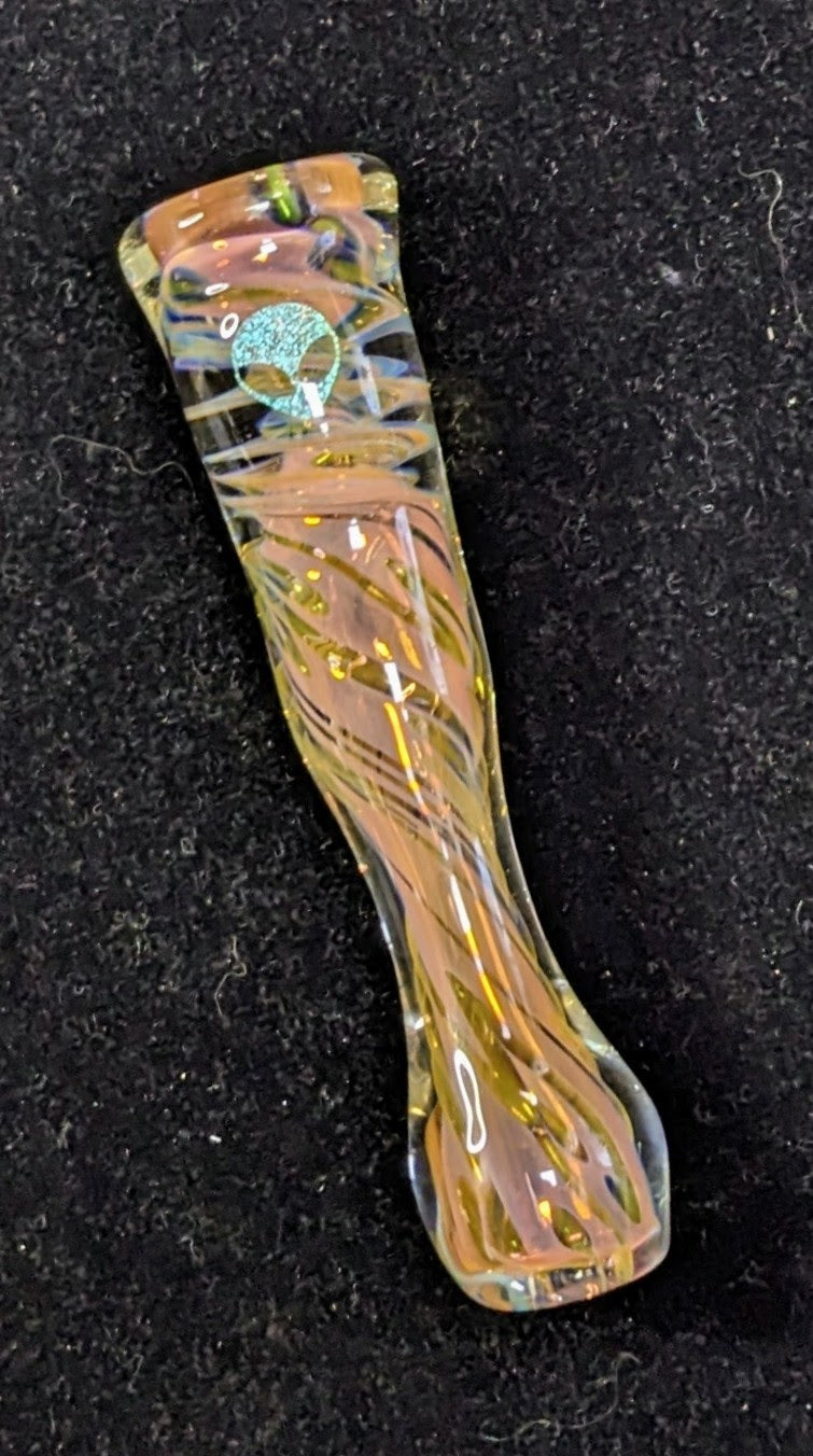 3.5 inch Glass Chillum, Dichroic Alien, Inside Gold & Silver Fumed