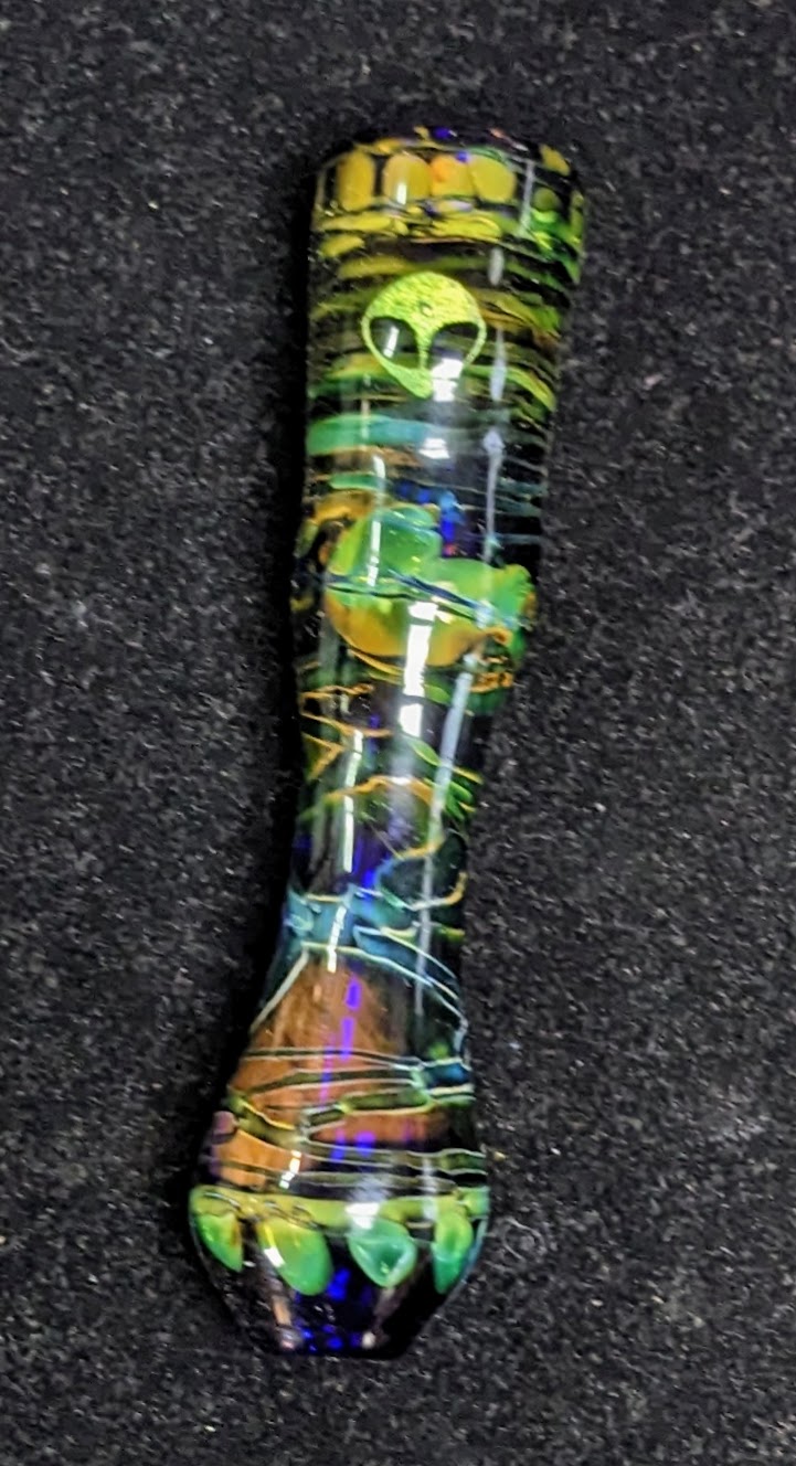 4 inch Glass Chillum, Dichroic Alien, Gold & Silver Fumed