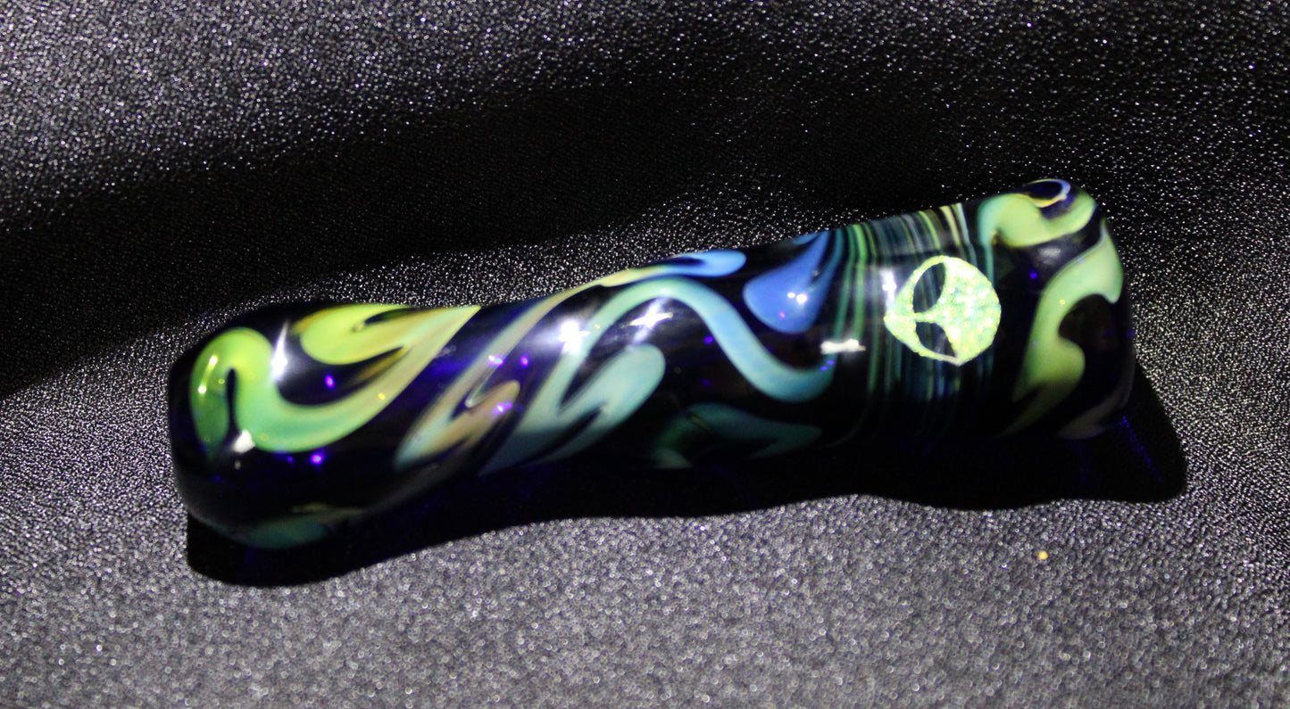 3.5 inch Glass Chillum, Dichroic Alien, Gold & Silver Fumed