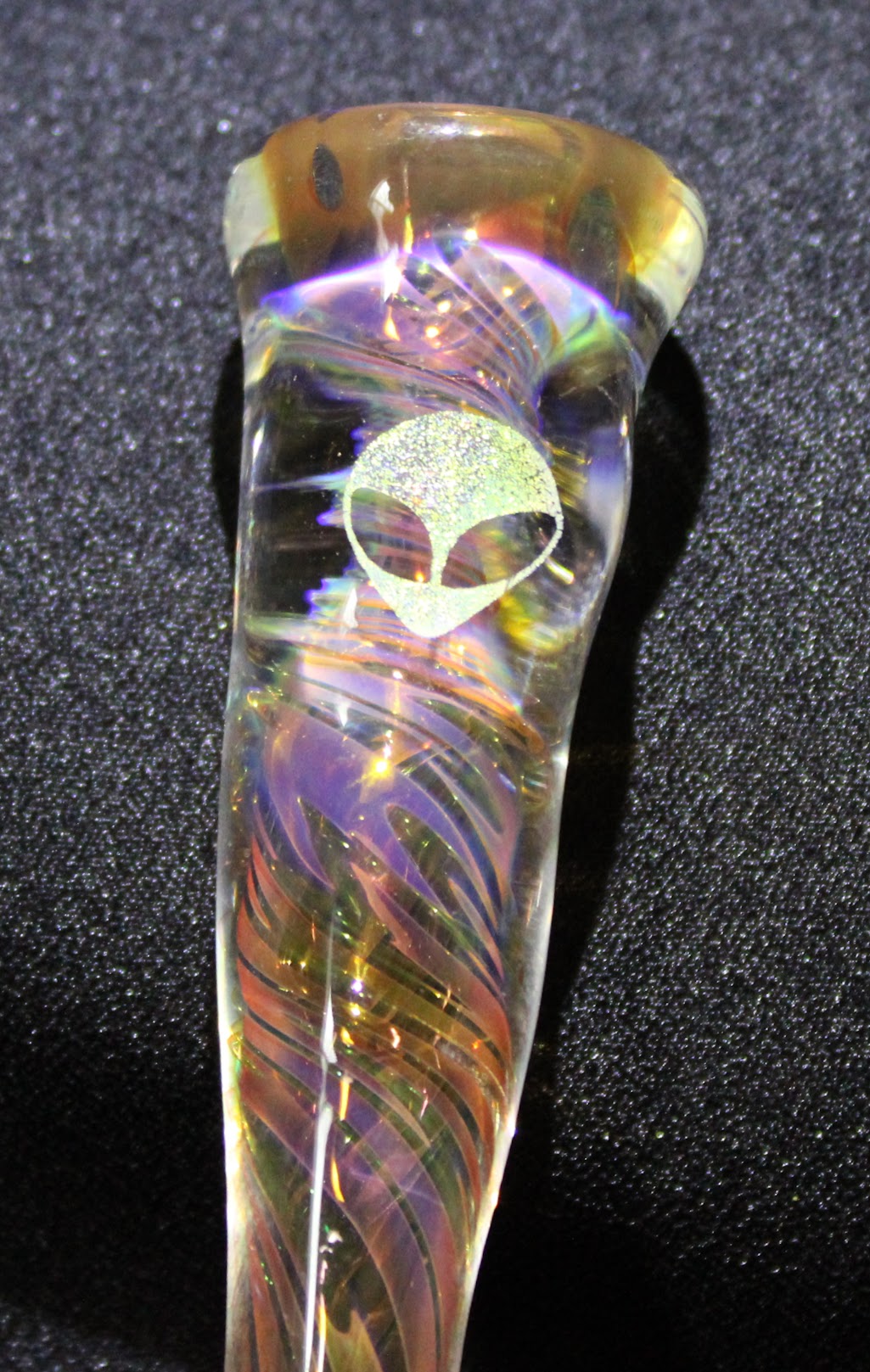 3.75 inch Glass Chillum, Dichroic Alien, Inside Gold & Silver Fumed