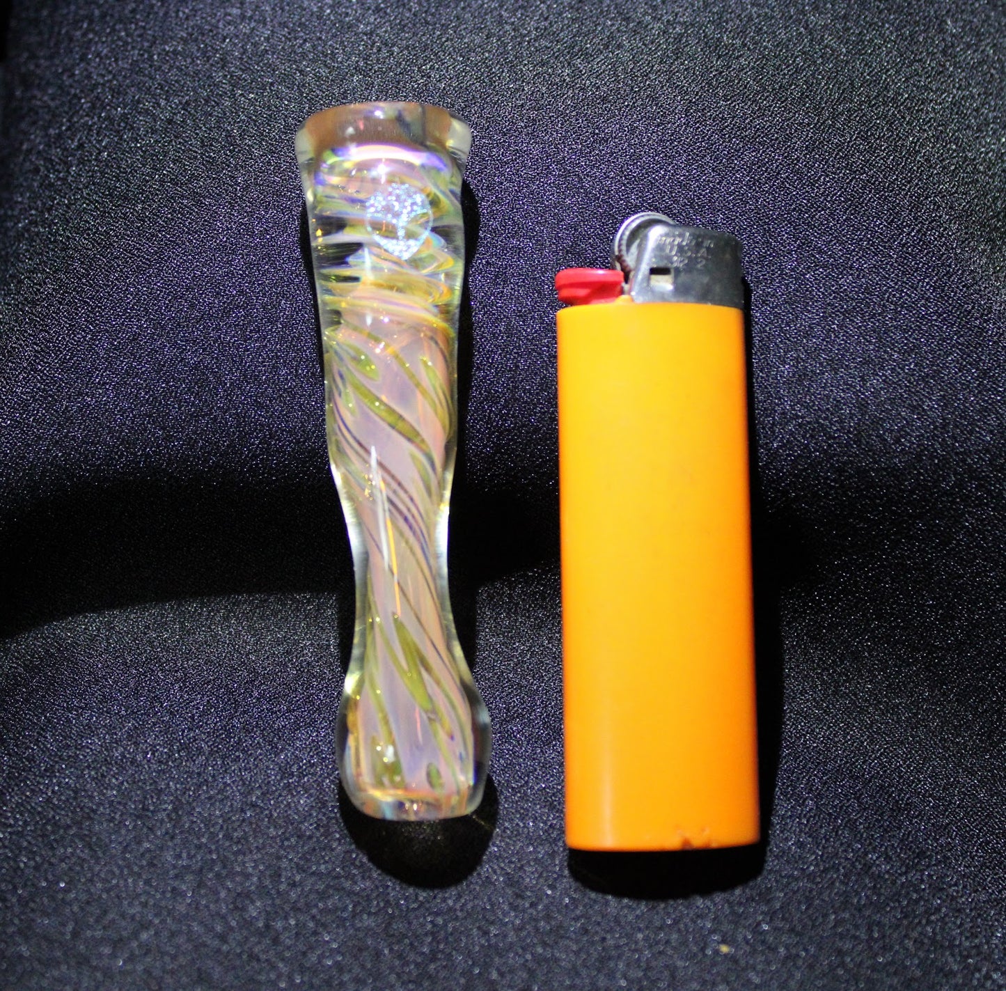 3.5 inch Glass Chillum, Dichroic Alien, Inside Gold & Silver Fumed