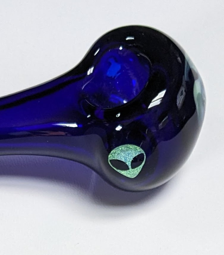 4.5 inch Glass Spoon, Brilliant Blue, Dichroic Alien