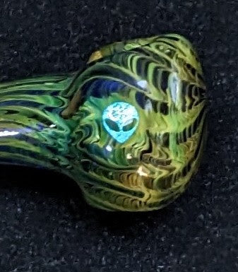 4.5 inch Glass Spoon, Dichroic Alien, Gold & Silver Fumed Rake Design,