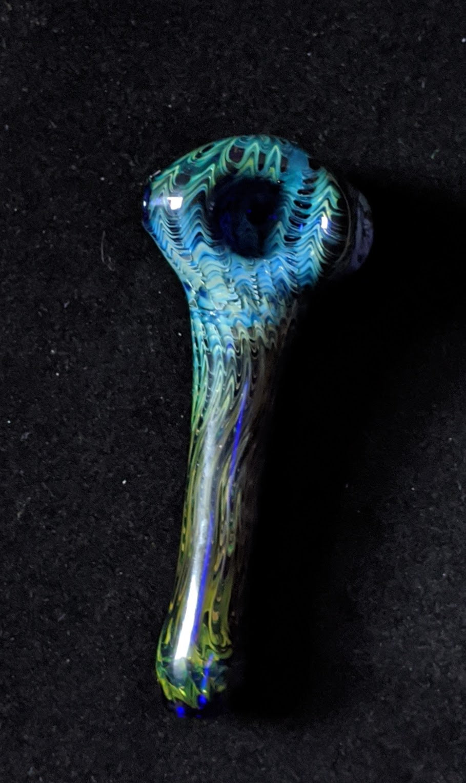 4.5 Inch Glass Spoon, Dichroic Butterfly Image, Gold & Silver Fume Rake Design