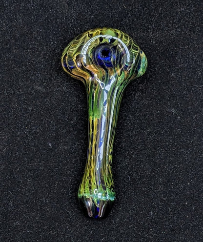 4.5 inch Glass Spoon, Dichroic Alien, Gold & Silver Fumed Rake Design,