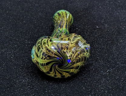 4.5 inch Glass Spoon, Dichroic Alien, Gold & Silver Fumed Rake Design,