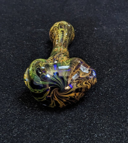 5 inch Glass Spoon, Dichroic Alien, Gold & Silver Fumed Rake Design