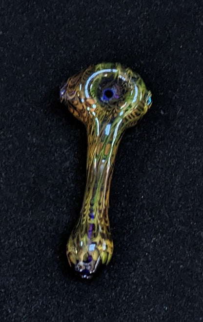 5 inch Glass Spoon, Dichroic Alien, Gold & Silver Fumed Rake Design