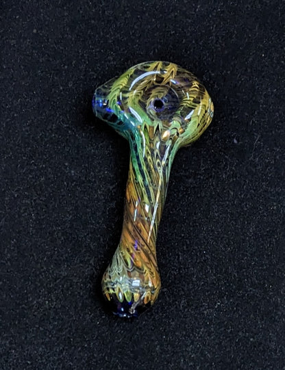 4.5 inch Glass Spoon, Dichroic Alien, Gold & Silver Fumed Rake Design