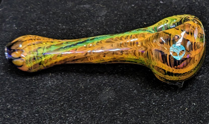 5 inch Glass Spoon, Dichroic Alien, Gold & Silver Fumed Rake Design