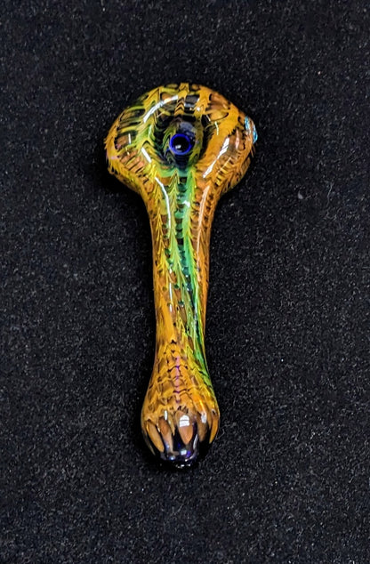 5 inch Glass Spoon, Dichroic Alien, Gold & Silver Fumed Rake Design