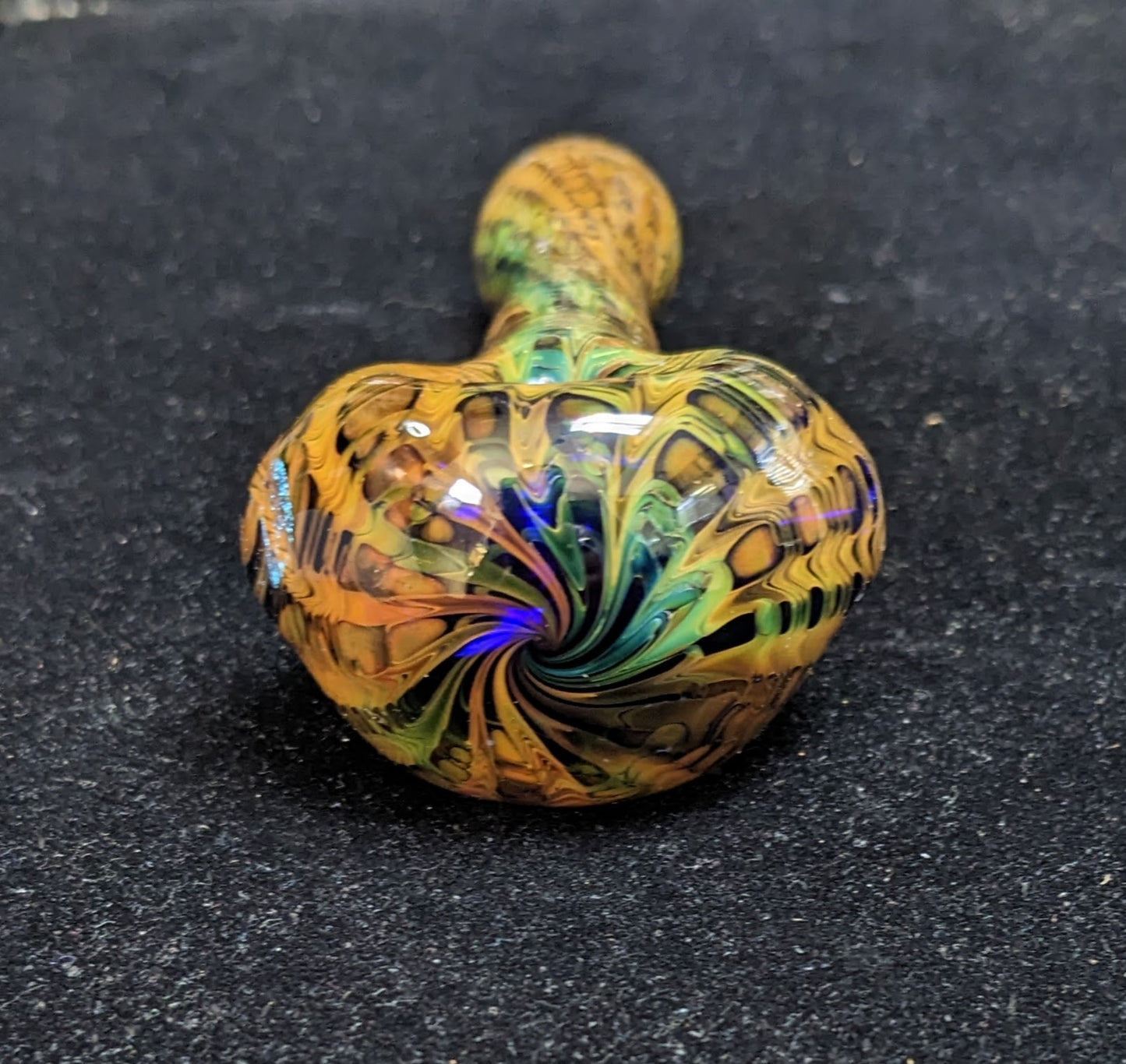 5 inch Glass Spoon, Dichroic Alien, Gold & Silver Fumed Rake Design