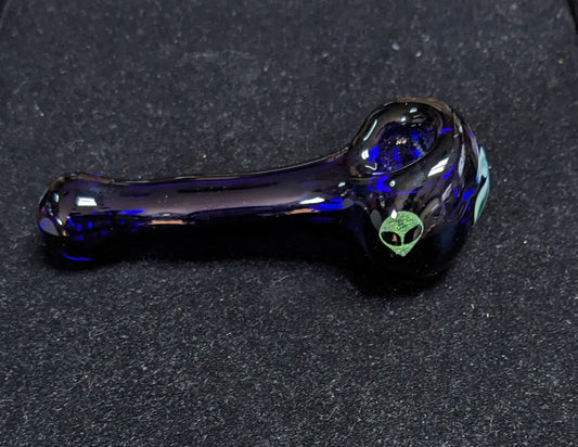 4.25 inch Glass Spoon, Brilliant Blue, Dichroic Alien