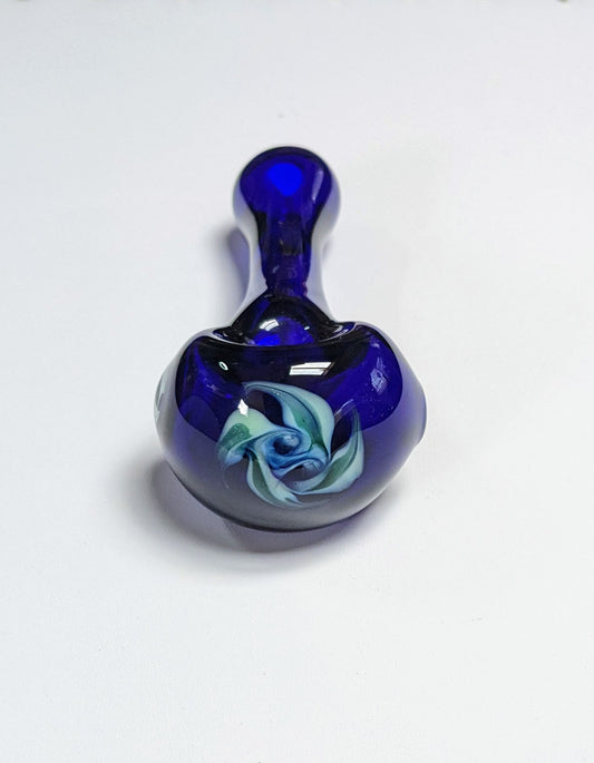 4.5 inch Glass Spoon, Brilliant Blue, Dichroic Alien