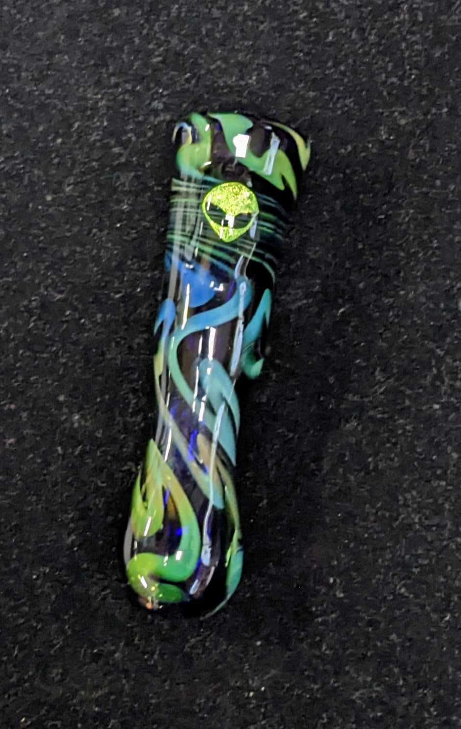 3.5 inch Glass Chillum, Dichroic Alien, Gold & Silver Fumed