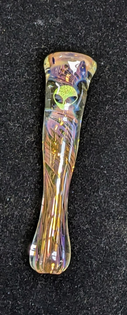 3.75 inch Glass Chillum, Dichroic Alien, Inside Gold & Silver Fumed