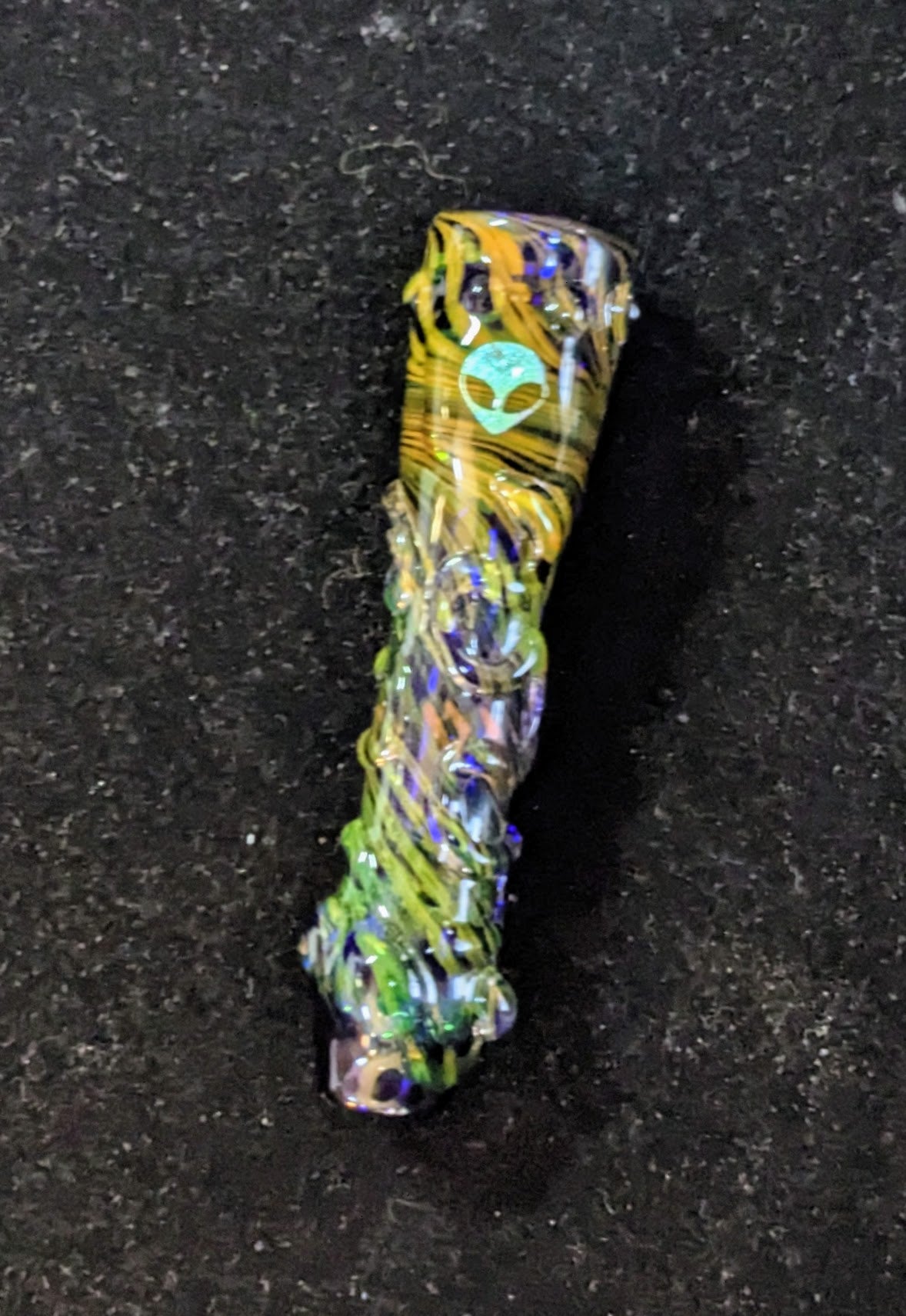 3.5 inch Glass Chillum, Dichroic Alien, Gold & Silver Fumed, Bumpy Texture