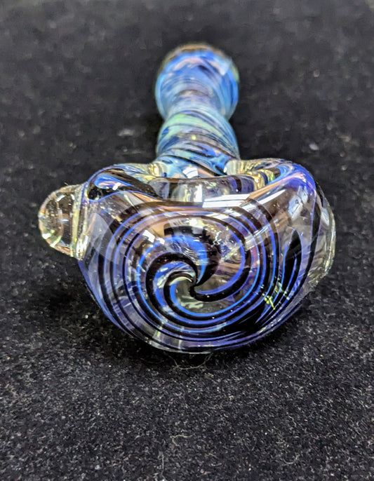 4..5 inch Glass Spoon, Silver Fumed with a Jet Black spiral design