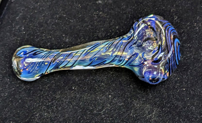 4..5 inch Glass Spoon, Silver Fumed with a Jet Black spiral design