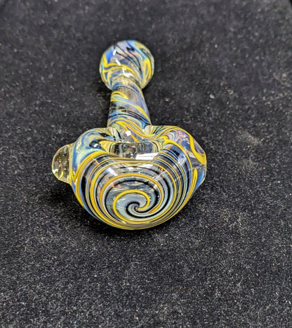 4.5 inch Glass Spoon, Inside Silver Fumed with a Jet Black & Crayola Yellow Spiral Design