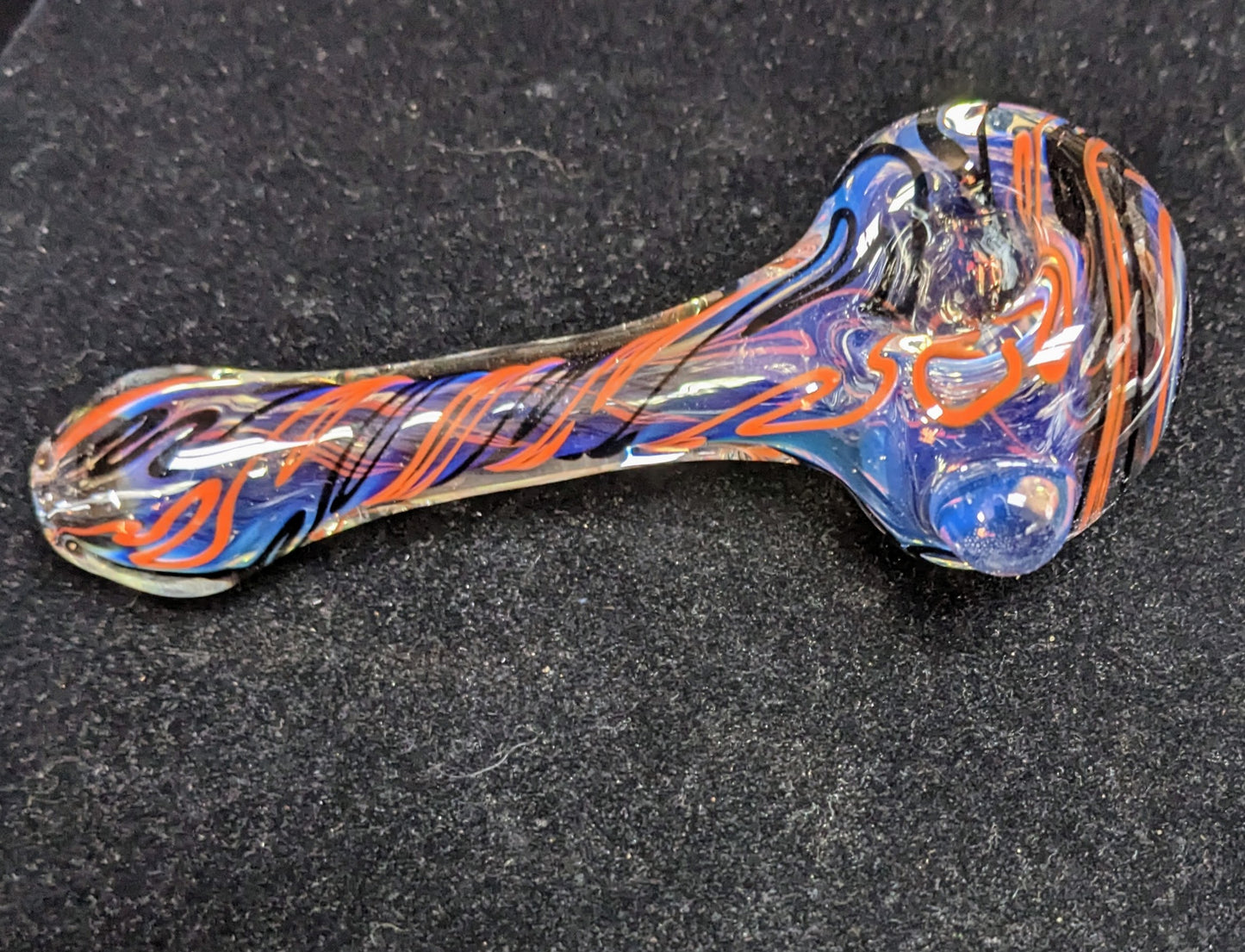 4.5 inch Glass Spoon, Inside Silver Fumed with a Jett Black & Poppy Spiral Design