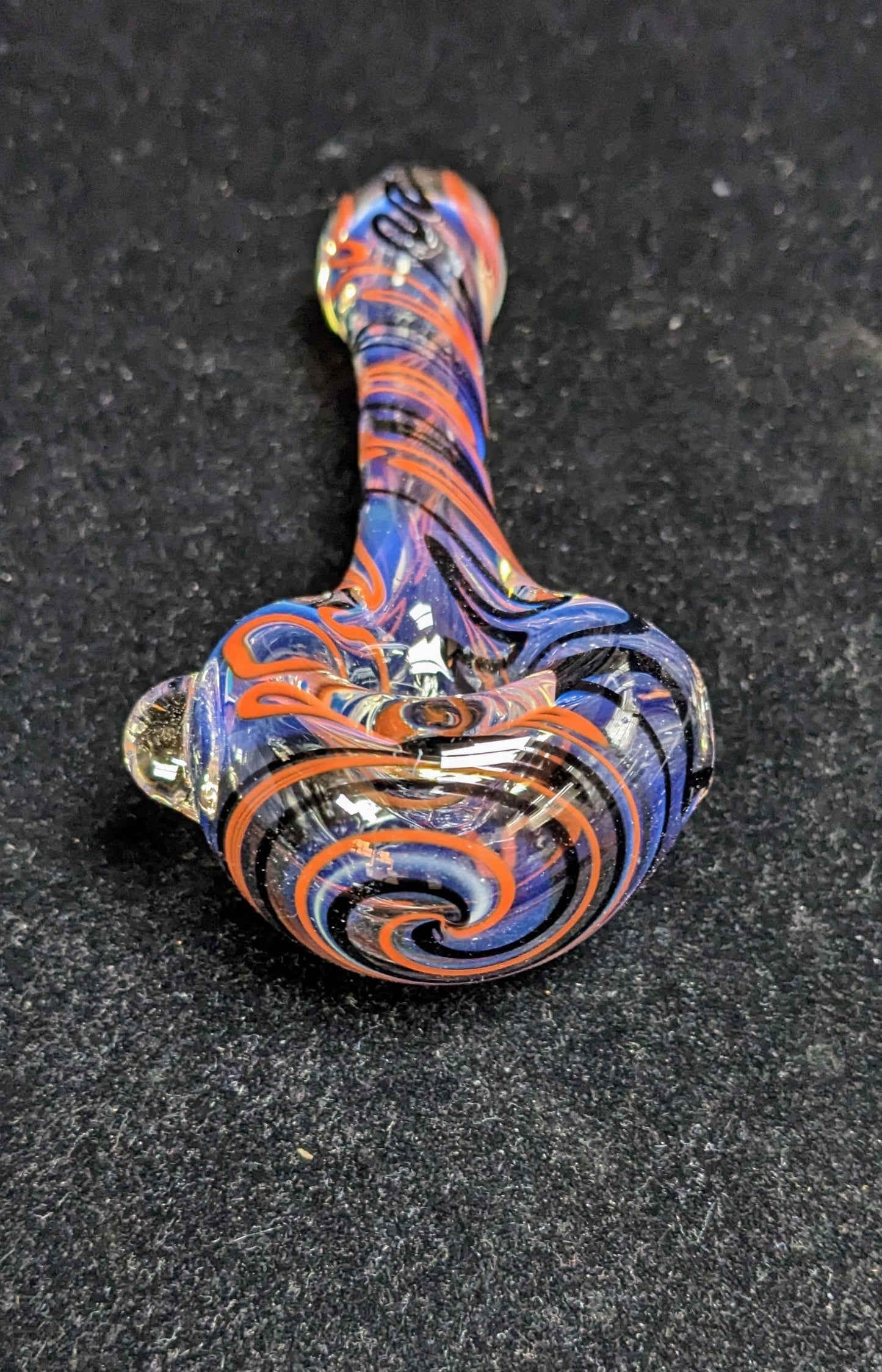 4.5 inch Glass Spoon, Inside Silver Fumed with a Jett Black & Poppy Spiral Design