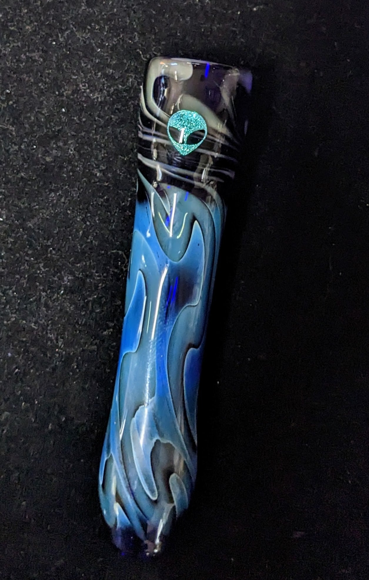 4 inch Glass Chillum, Dichroic Alien, Silver Fumed