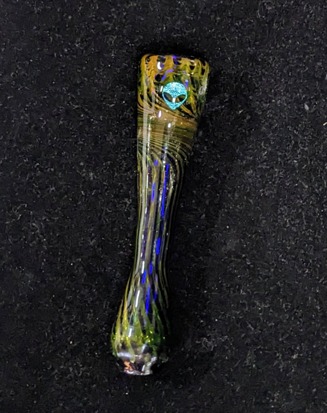 4 inch Glass Chillum, Dichroic Alien, Gold & Silver Fumed Raked Design