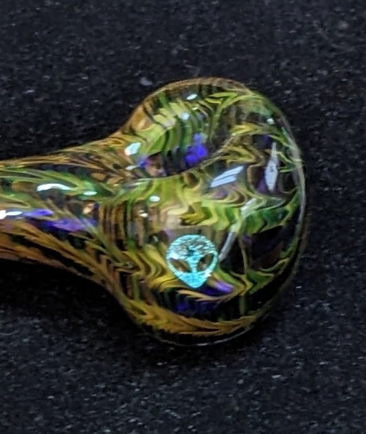 5 inch Glass Spoon, Dichroic Alien, Gold & Silver Fumed Rake Design