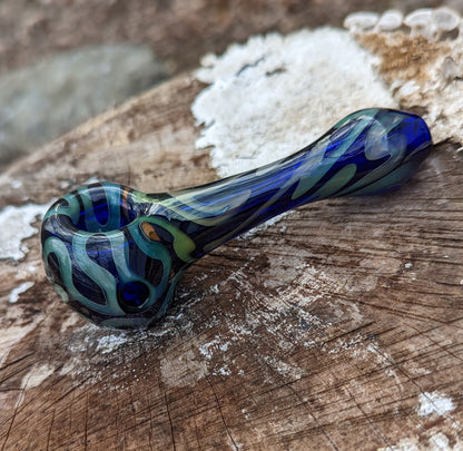 4" Glass Spoon with silver & Gold Fume with Dichroic Freedom Leaf.