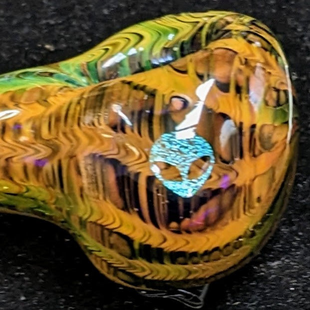 5 inch Glass Spoon, Dichroic Alien, Gold & Silver Fumed Rake Design