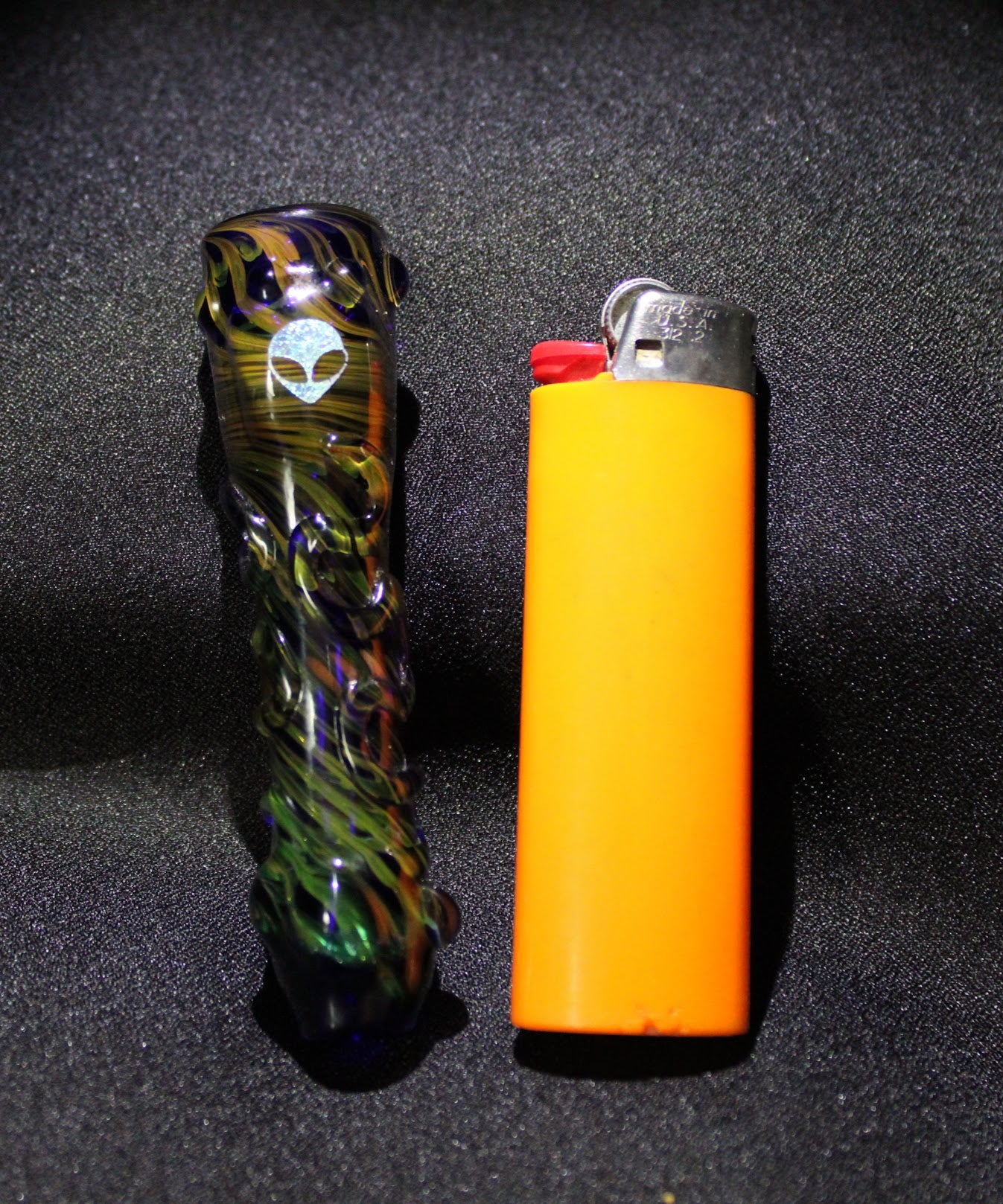 3.5 inch Glass Chillum, Dichroic Alien, Gold & Silver Fumed, Bumpy Texture