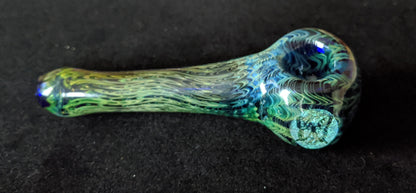 4.5 Inch Glass Spoon, Dichroic Butterfly Image, Gold & Silver Fume Rake Design