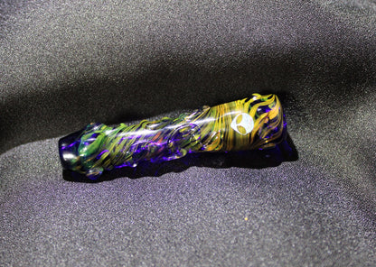 3.5 inch Glass Chillum, Dichroic Alien, Gold & Silver Fumed, Bumpy Texture