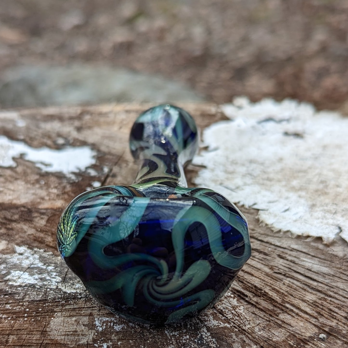 4" Glass Spoon with silver & Gold Fume with Dichroic Freedom Leaf.